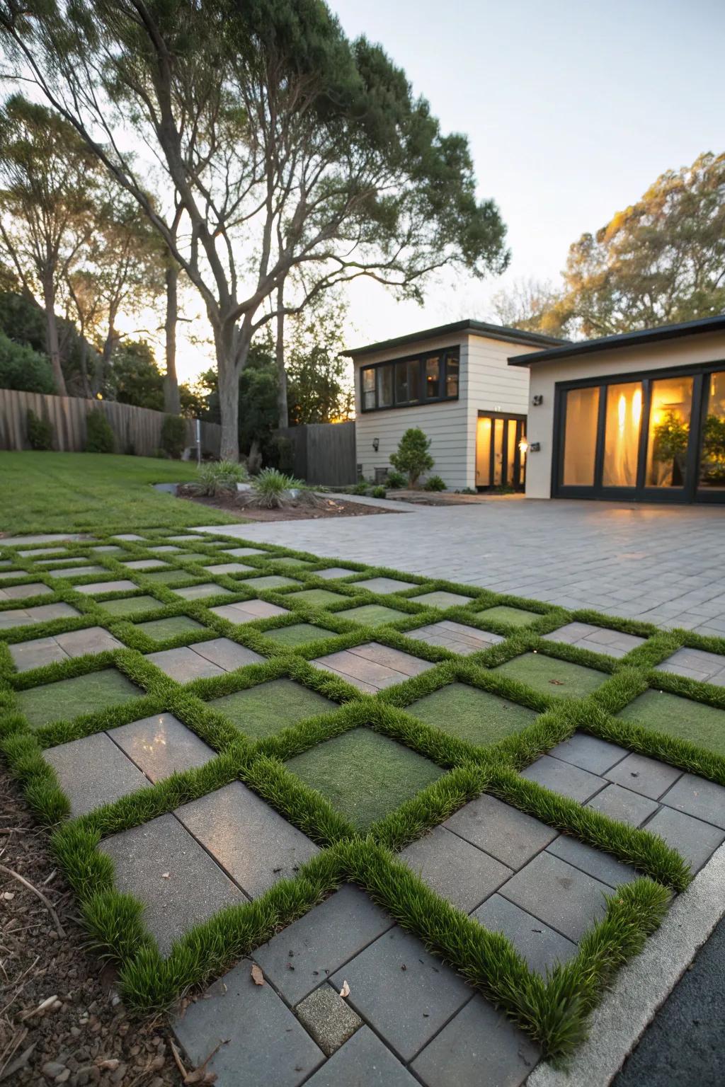 Creative patterns using turf blocks for a standout driveway.