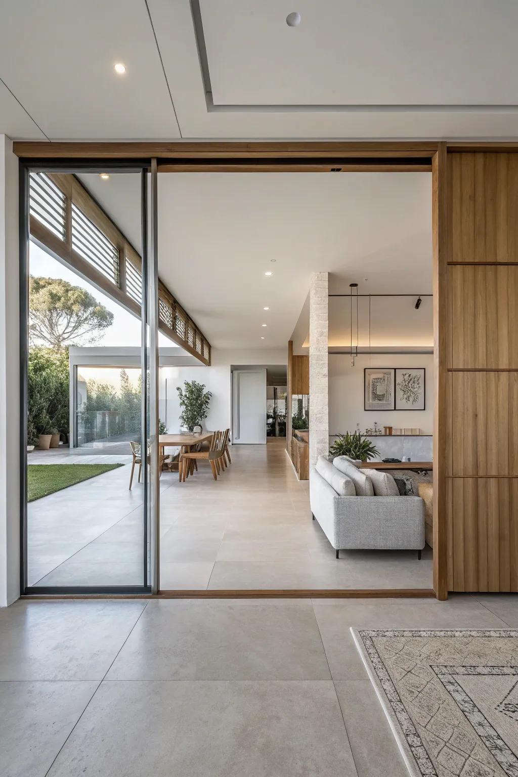 Maintain a contemporary flow with integrated sliding doors.