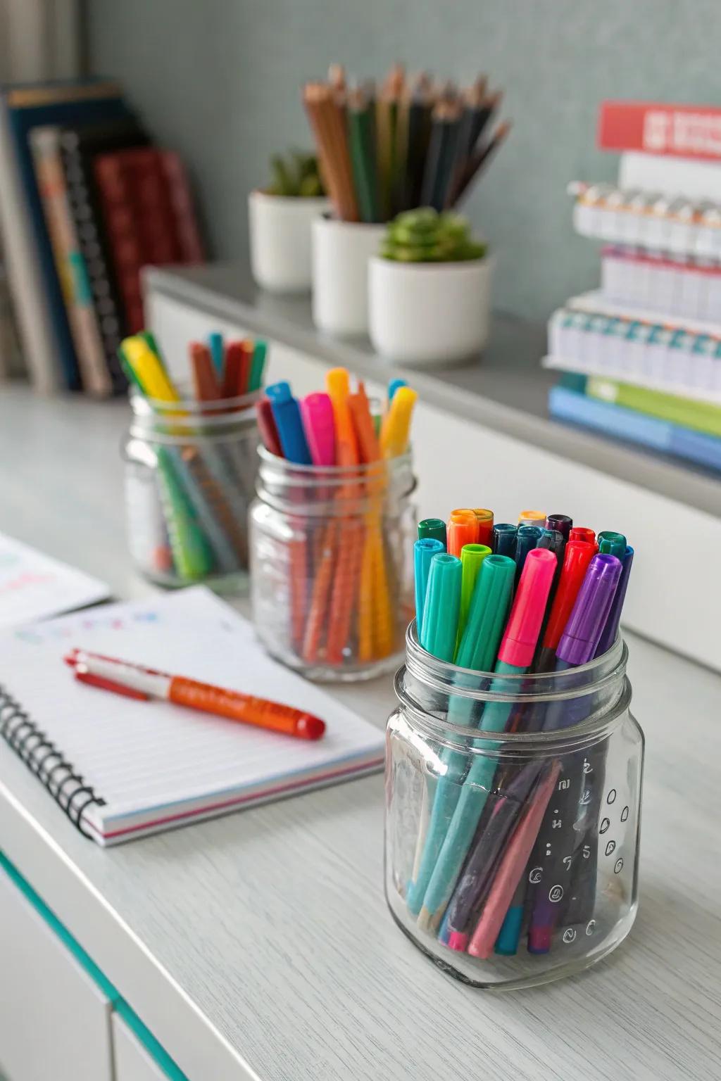 Stylish and practical storage with clear glass jars.