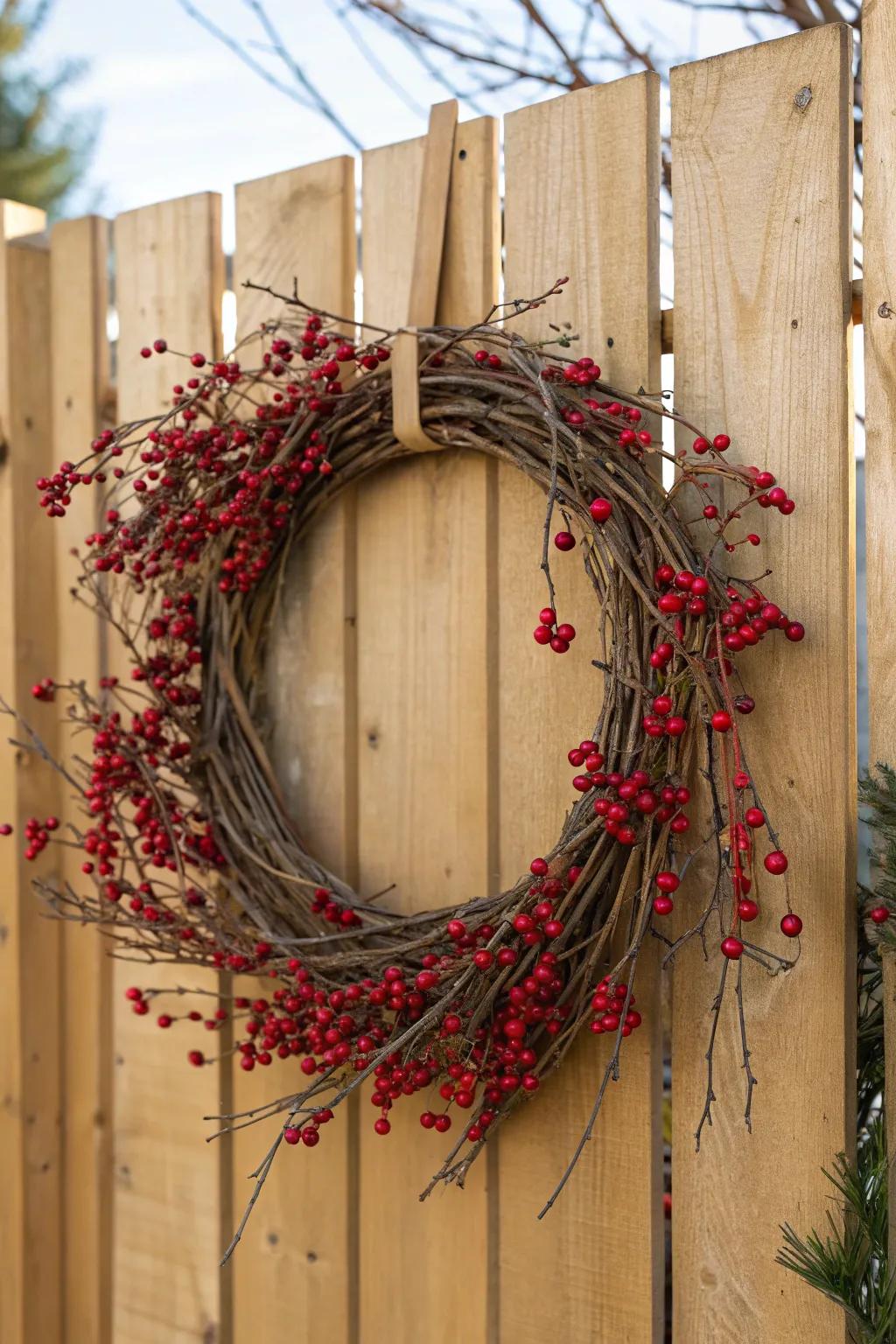 Natural twigs and berries create a classic and eye-catching winter wreath.