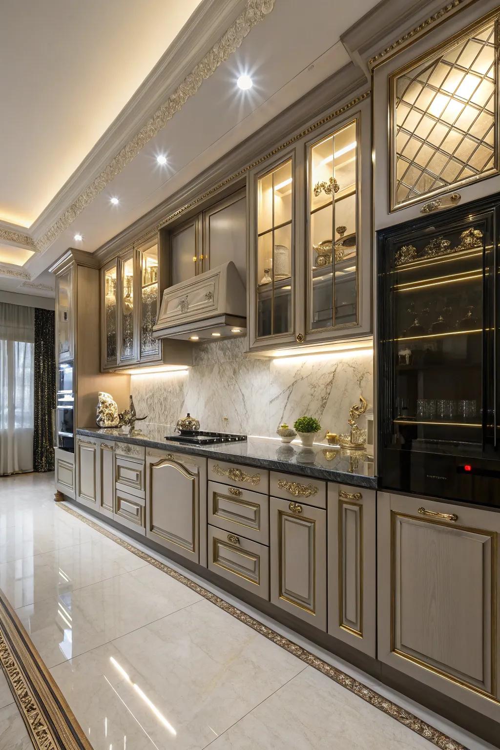 Glazed finishes bring out the details, adding depth and richness to cabinets.