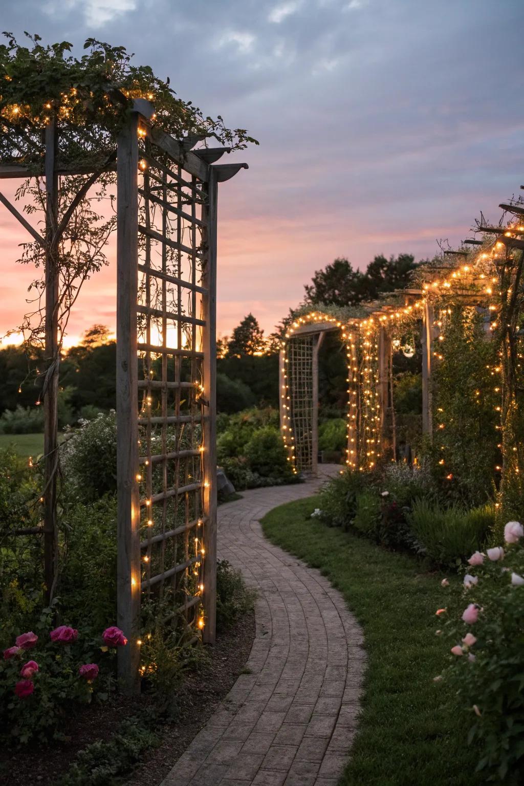 Enchanting lattice lighting for magical garden evenings.