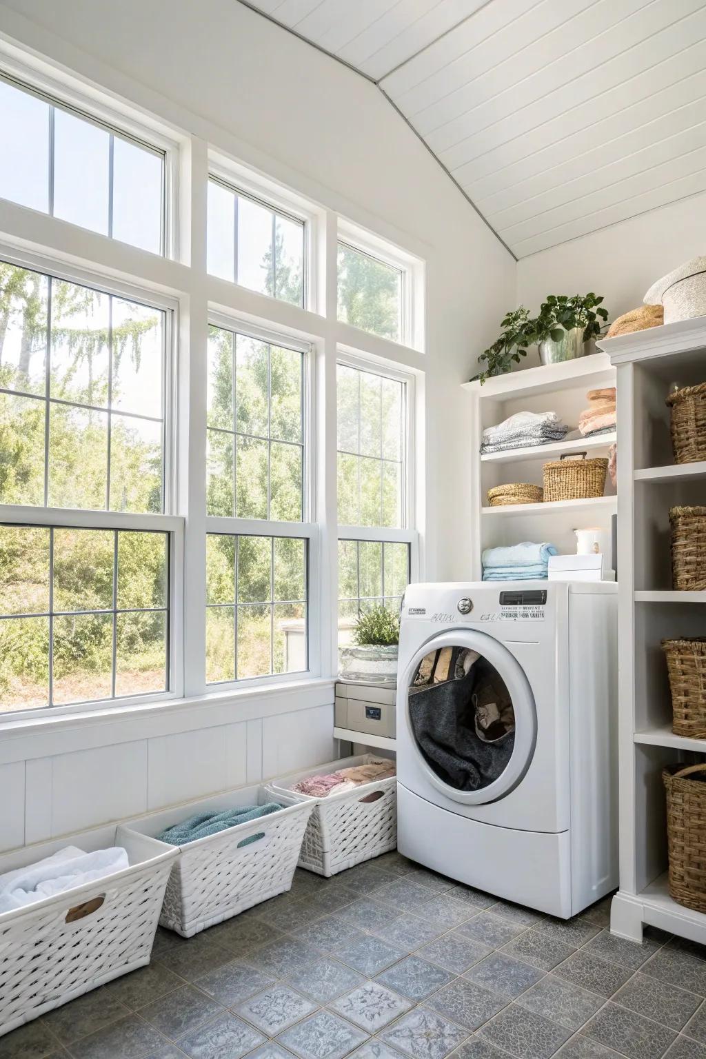 Natural light enhances the atmosphere of your laundry room.