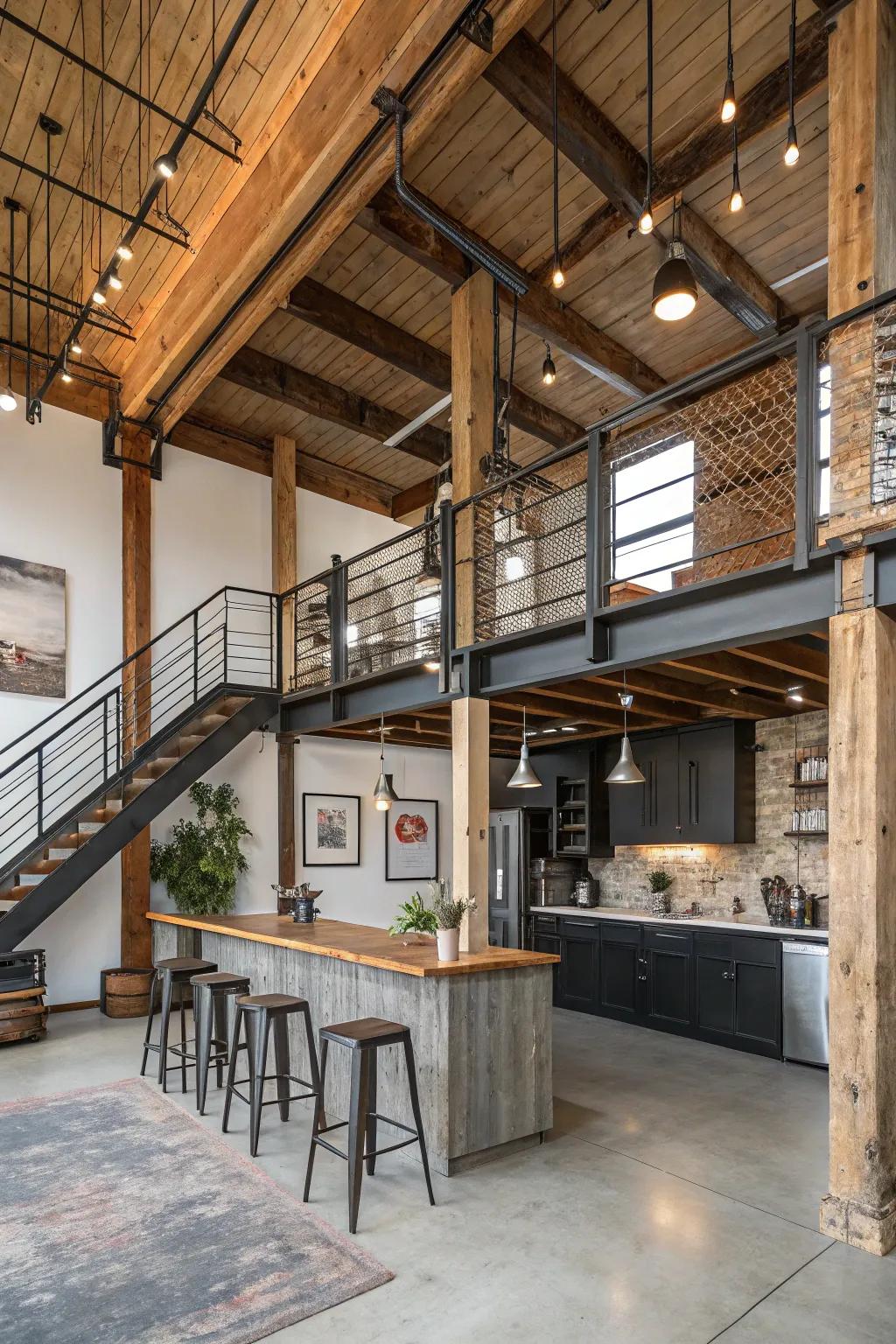 A loft that beautifully marries industrial chic with rustic charm.