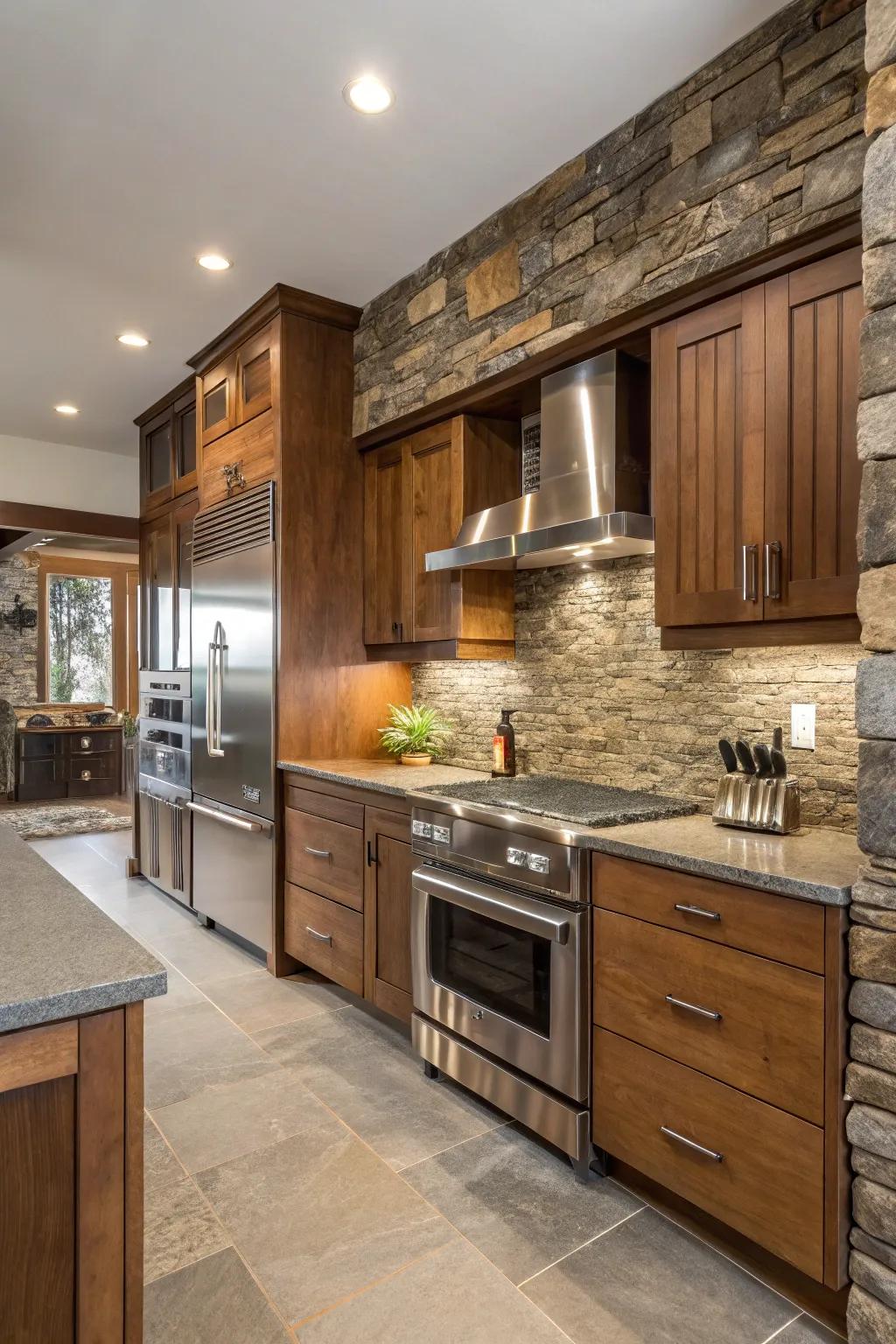 A harmonious blend of materials in this inventive kitchen design.