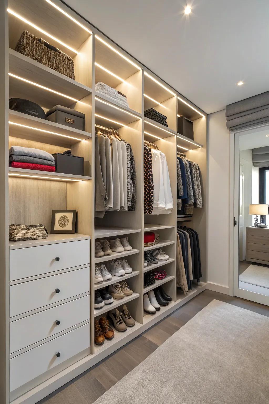 Open cubbies offer accessibility and order.