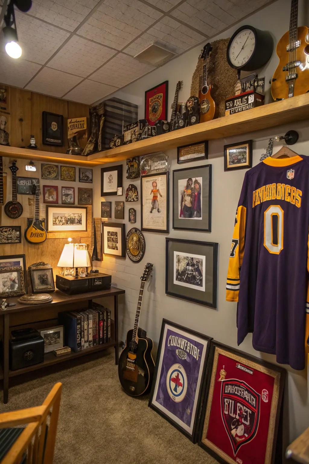 Unique wall art adds character to this man cave.