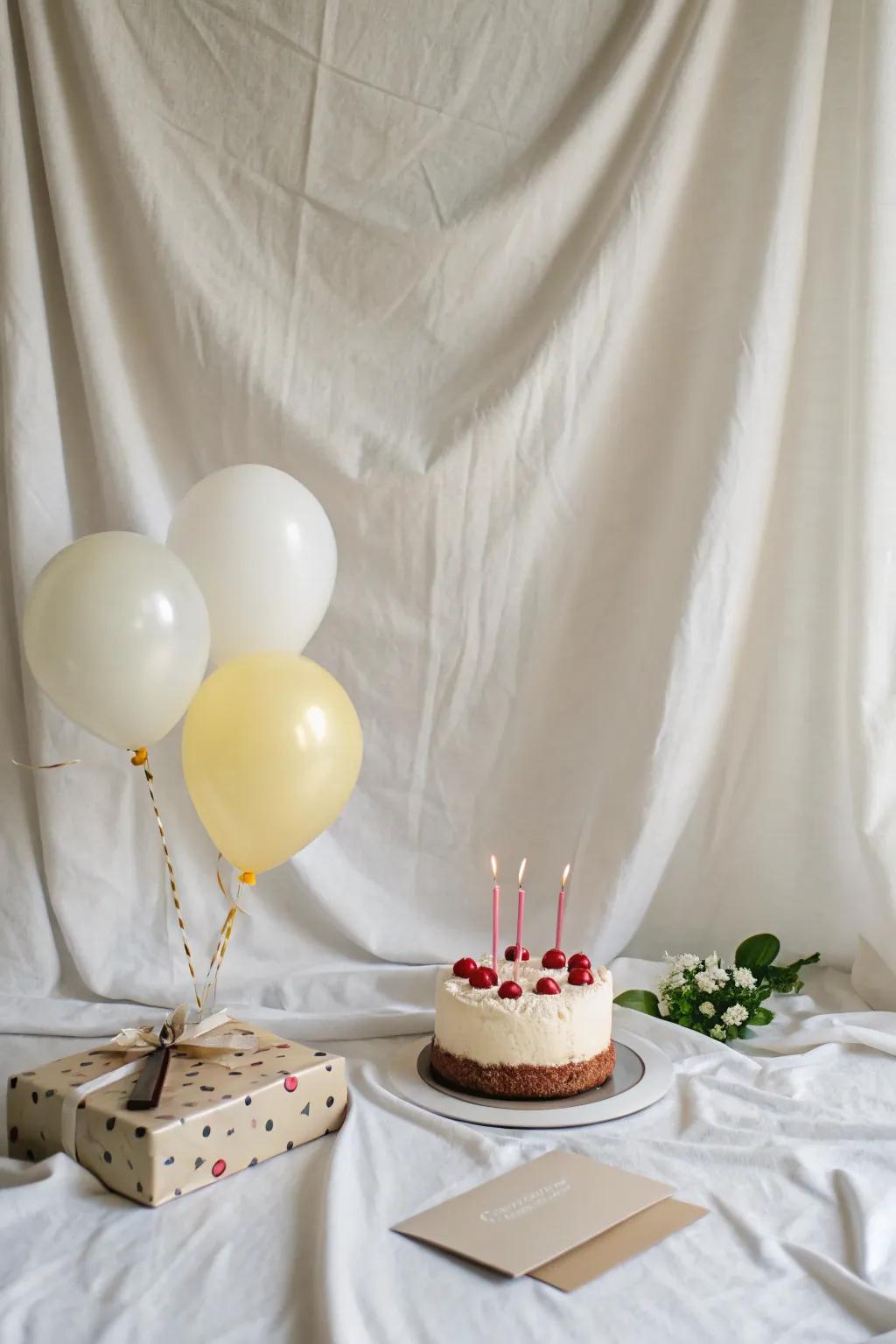 A simple backdrop elegantly defines the party space.