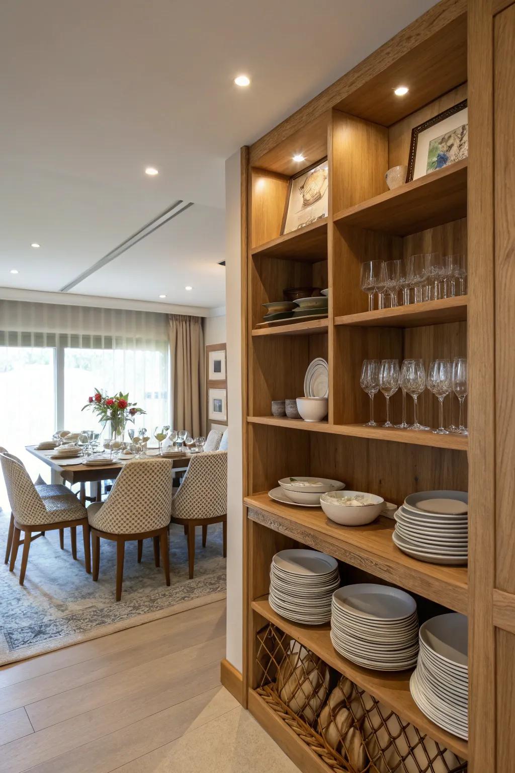 Efficient storage solutions keep your dining space clutter-free.