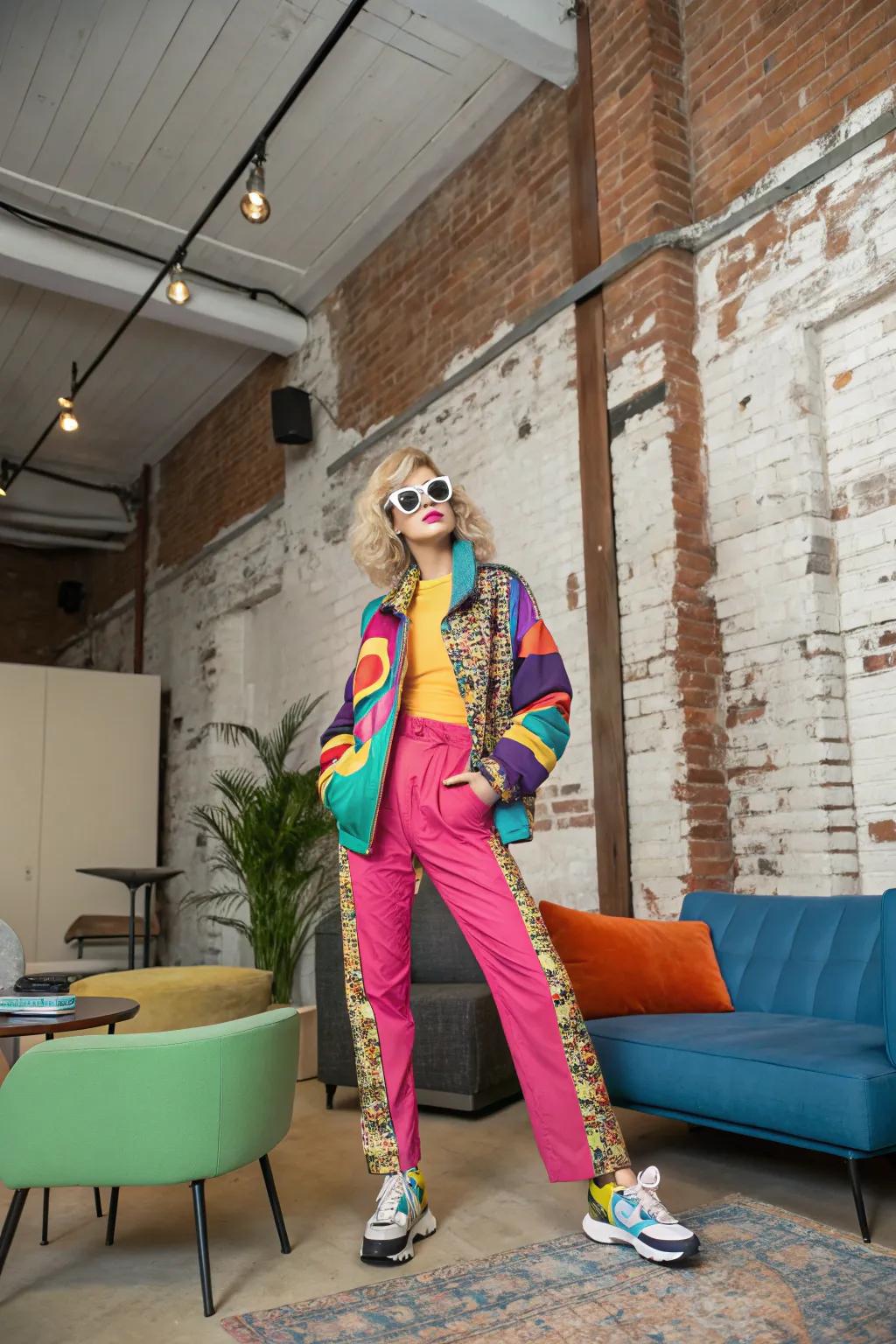 A bold and vibrant pop icon ensemble.
