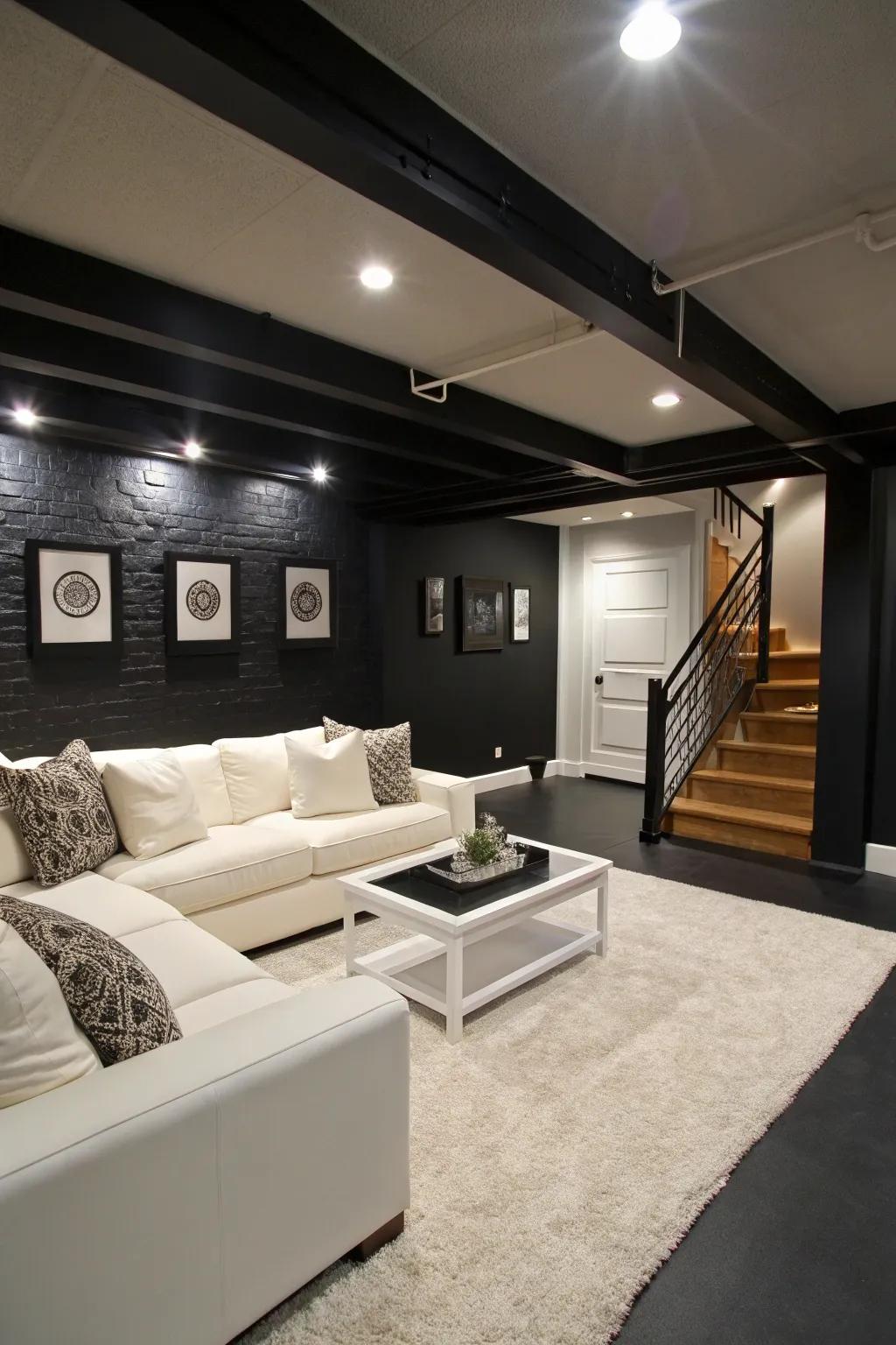 Bold black adds drama and modernity to your basement.