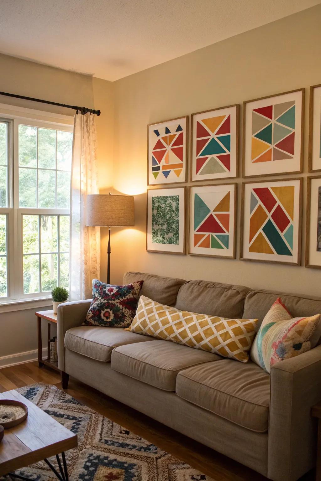 Geometric art adds a modern touch.