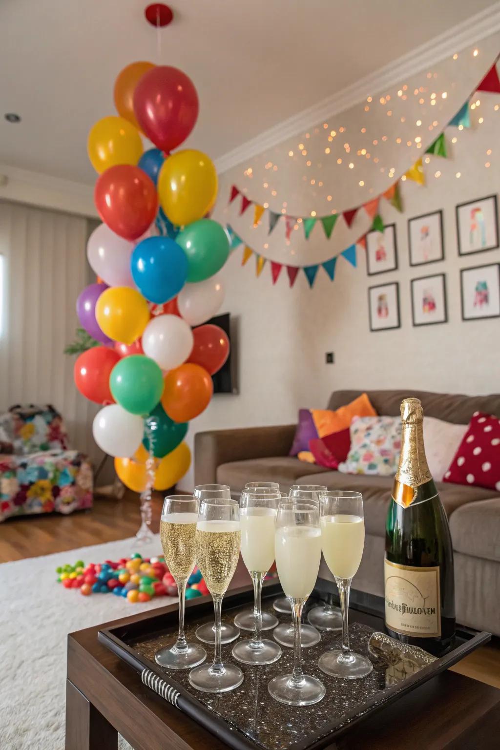 Balloon champagne glasses, a whimsical touch for any New Year's Eve party.