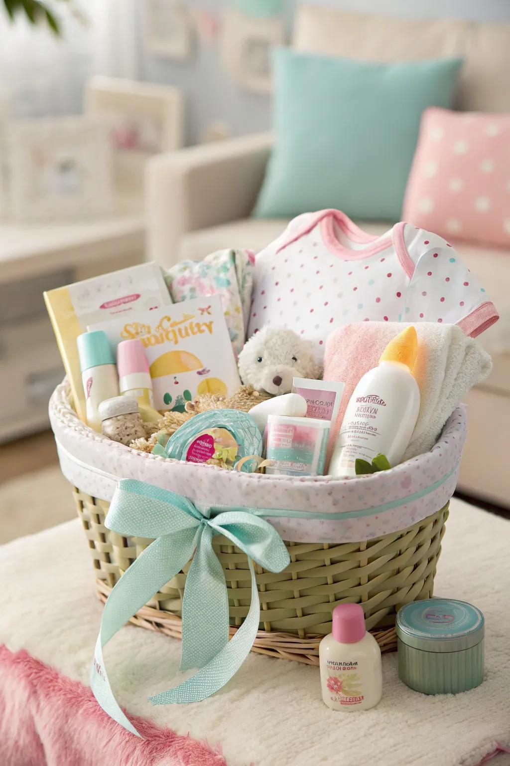 Gift baskets are a delightful surprise, catering to both babies and parents.