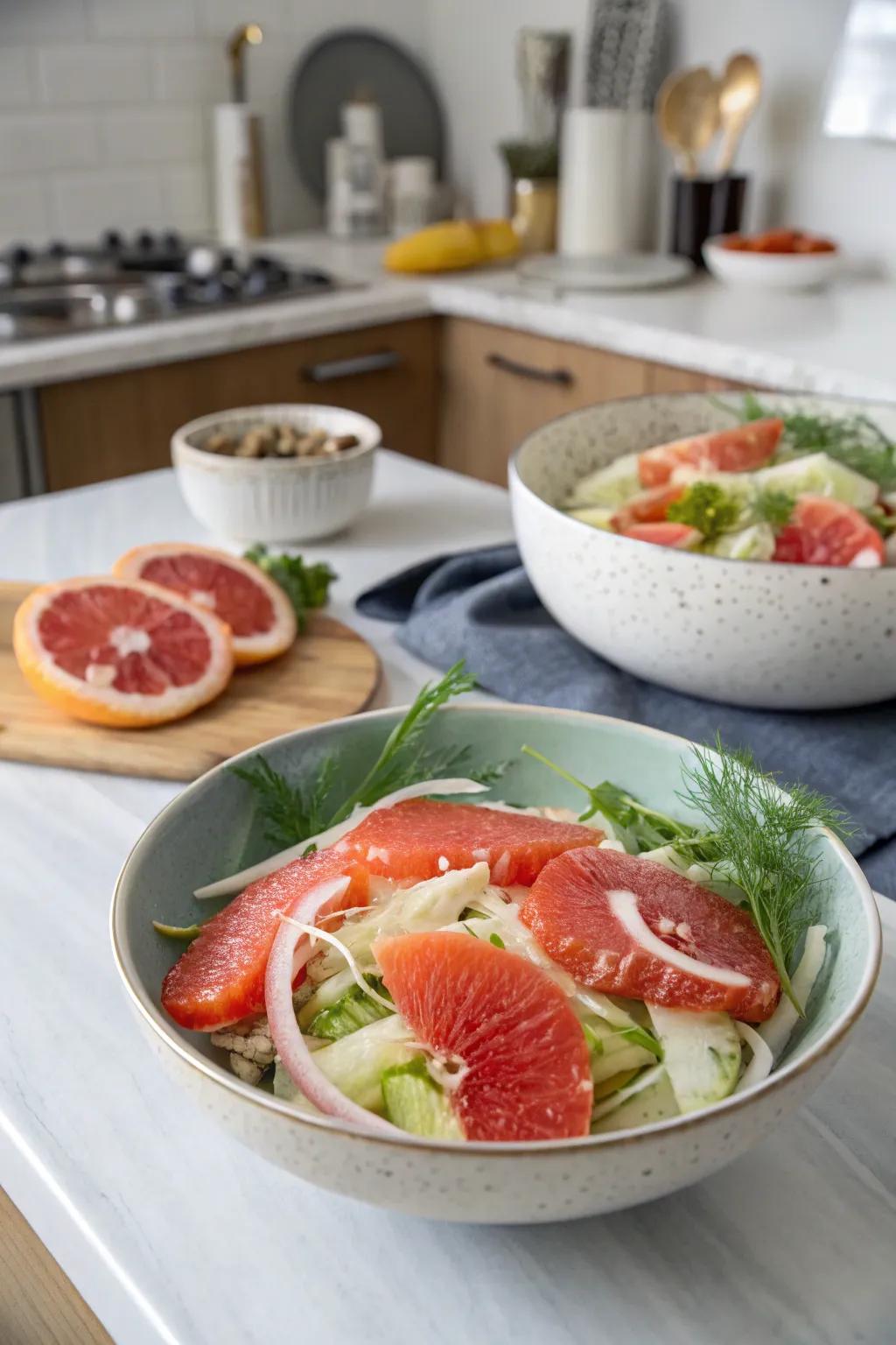 A refreshing grapefruit and fennel salad to brighten the table.