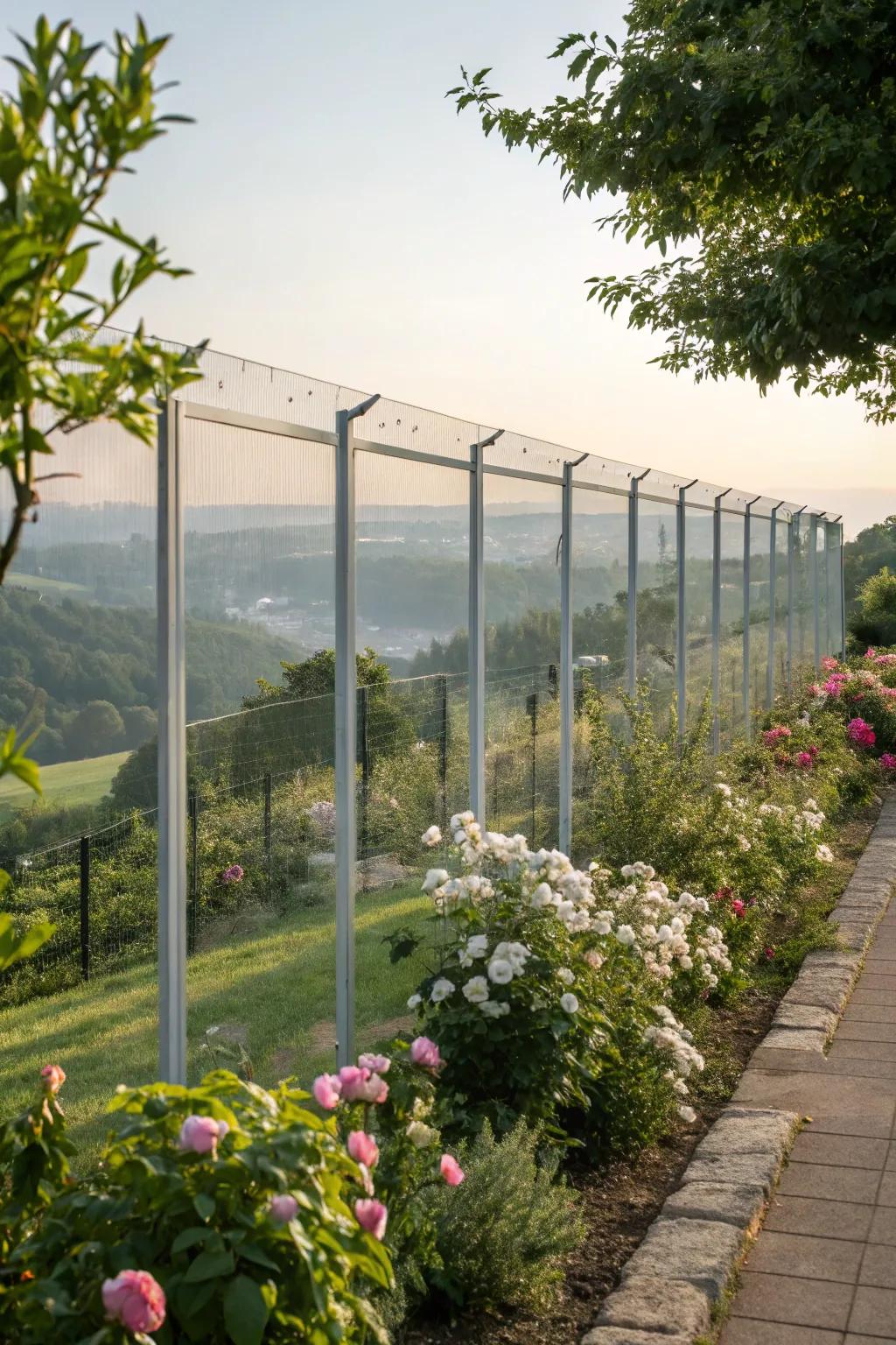 Sophisticated transparency with glass panel fencing.