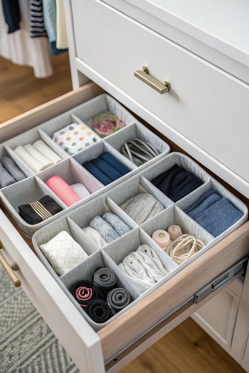 Divide and conquer clutter with drawer organizers.