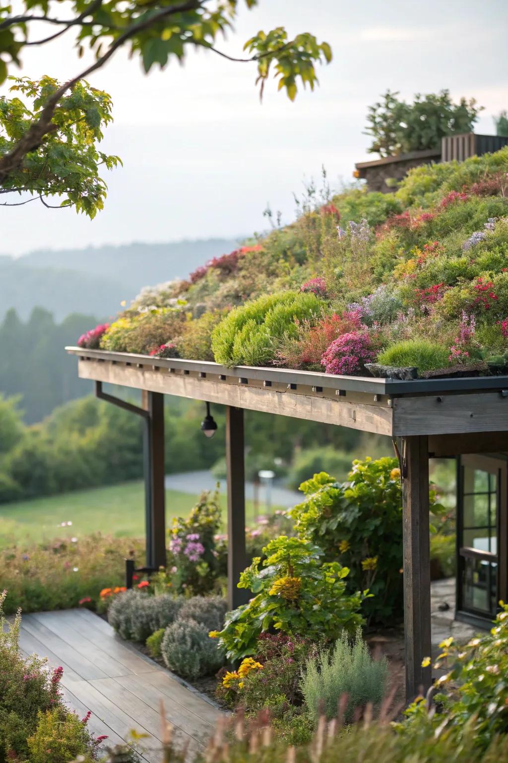 A living roof canopy combines beauty with ecological benefits.