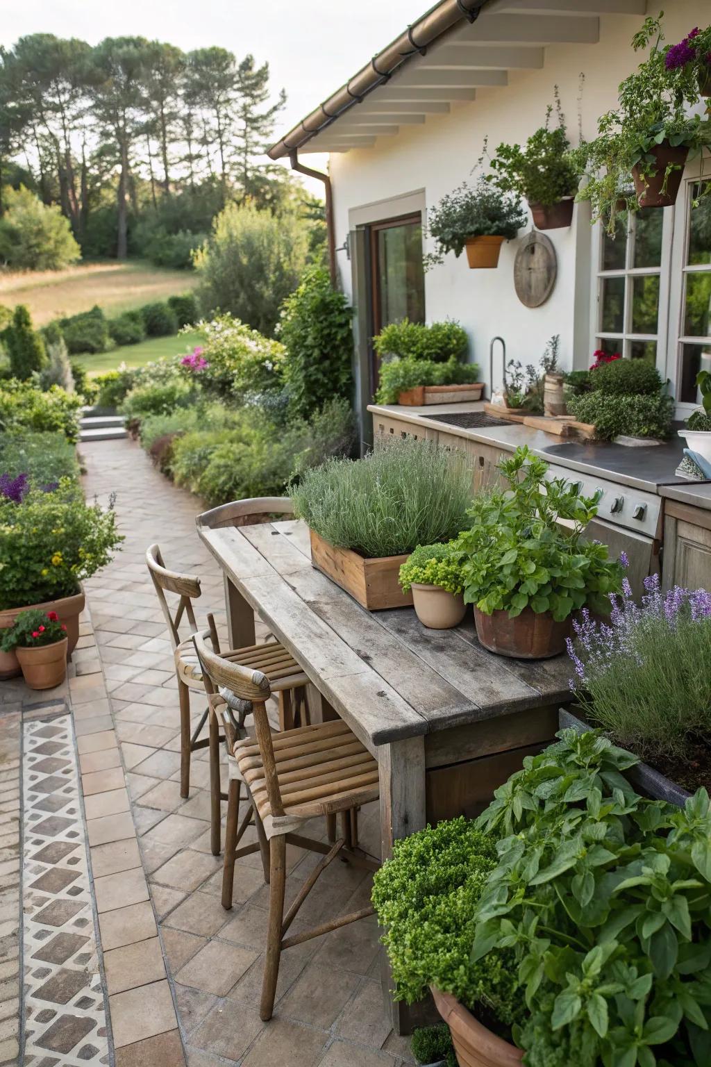 Plants add fresh vibrancy to your outdoor kitchen.