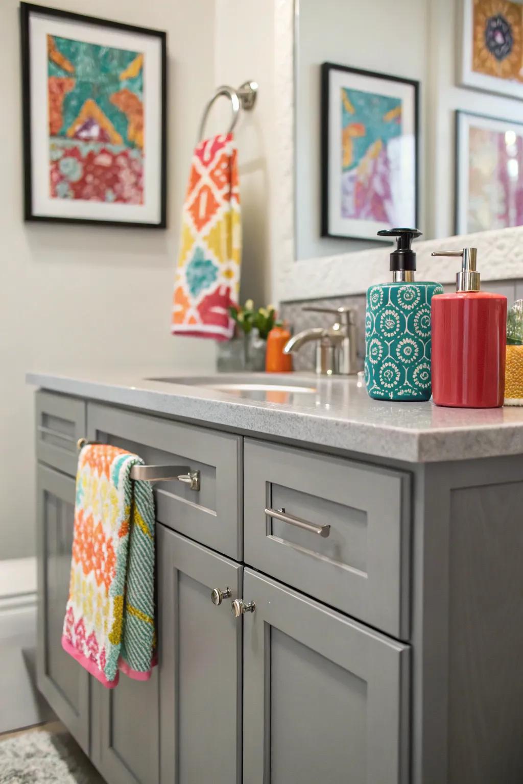 Gray vanities provide a versatile, sophisticated backdrop.