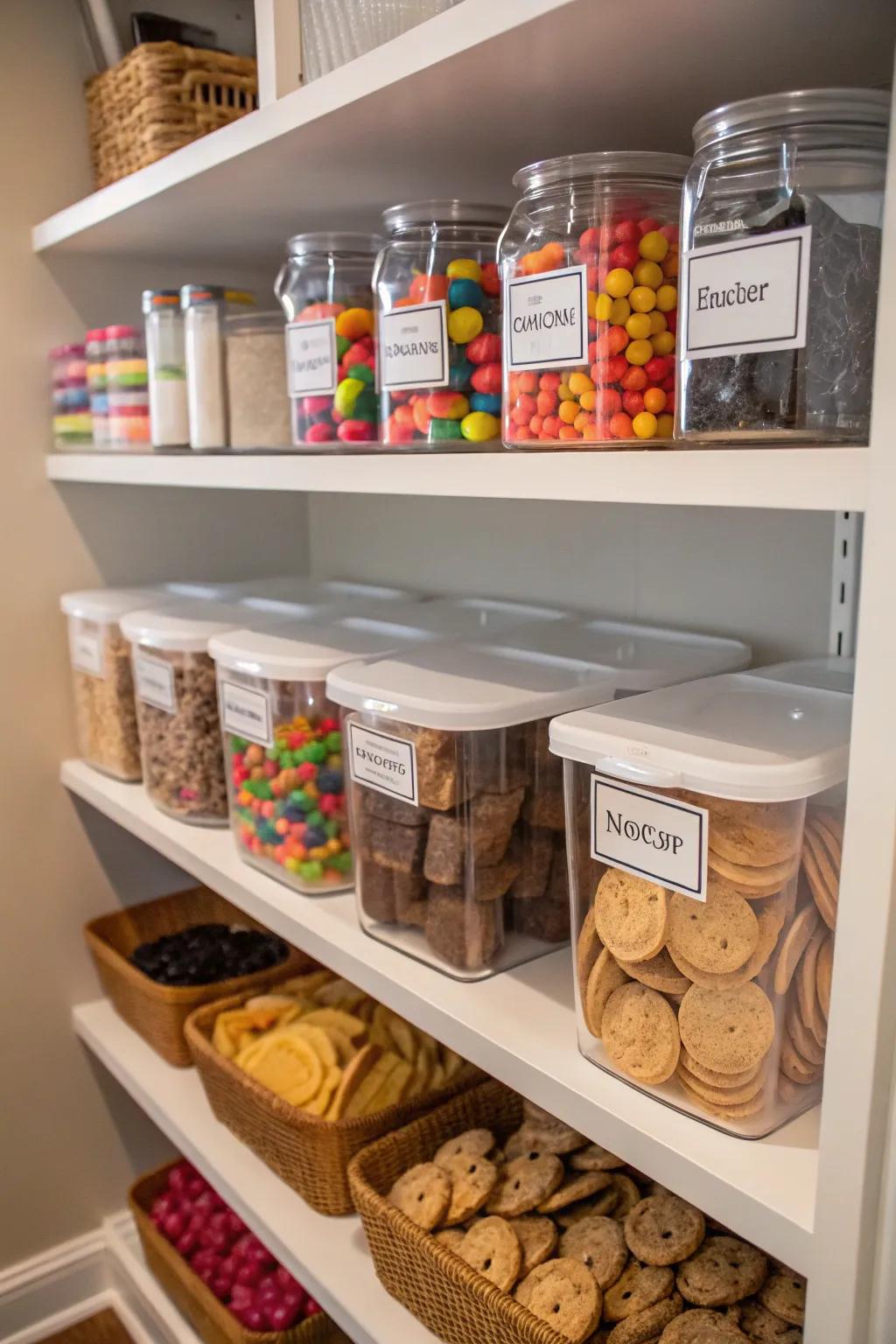 Labels provide clarity and help maintain order in your snack pantry.