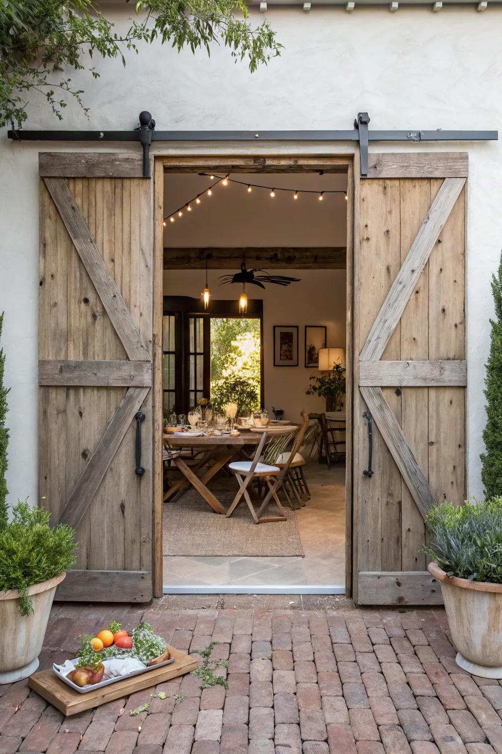 Sliding barn doors bring rustic charm to your patio entrance.