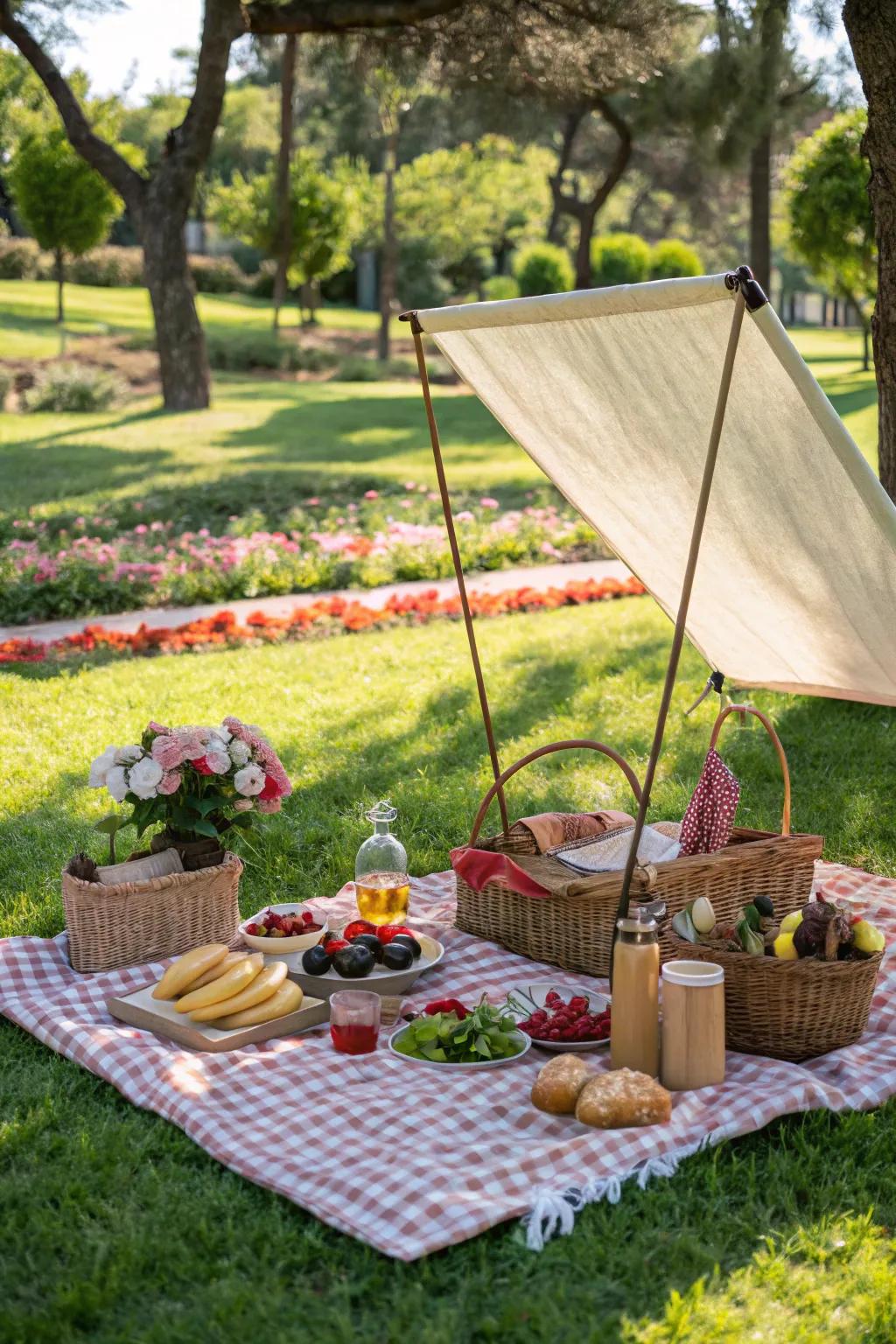 A canopy offers shade and style for your outdoor picnic.