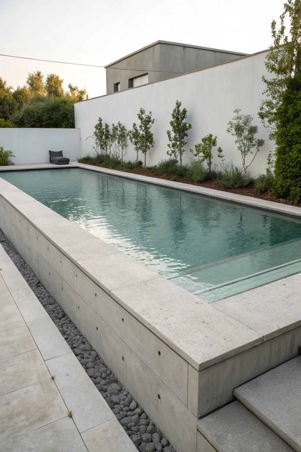 Cantilevered concrete offers a seamless and modern pool edge.