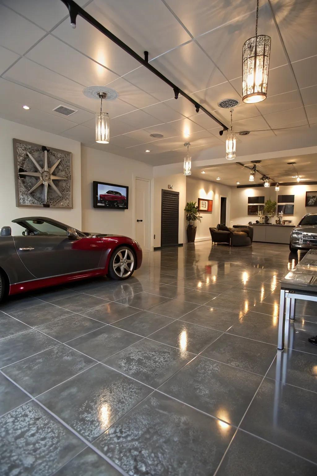 Add modern flair to your garage with metallic sheen tiles.