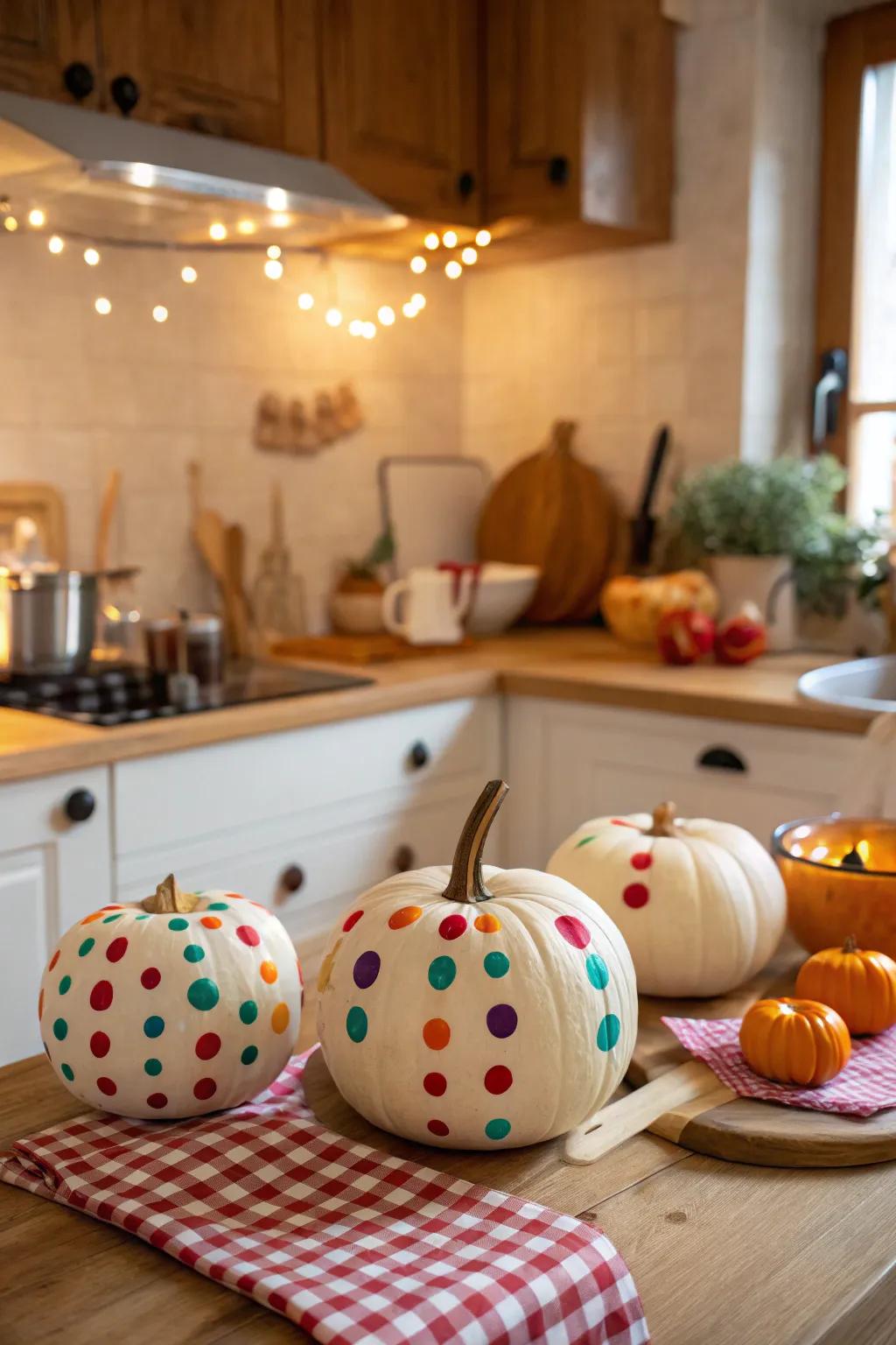 Bring joy to your space with playful polka dot pumpkins.