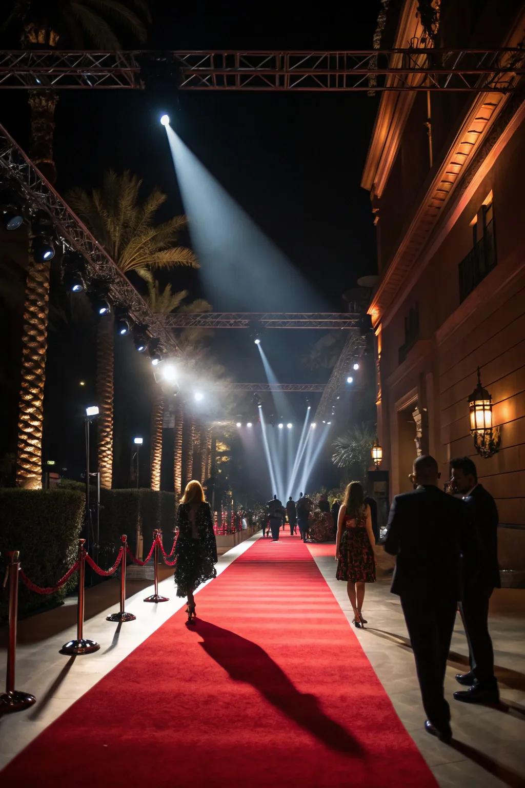 Spotlights create a captivating ambiance for your red carpet event.