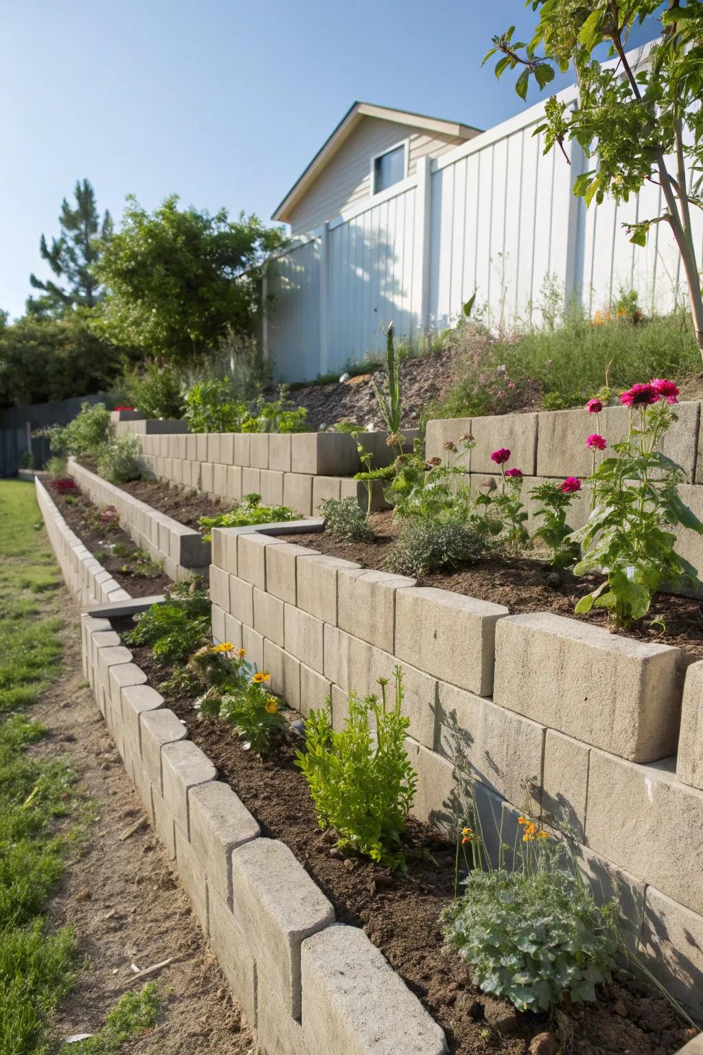 Interlocking blocks are perfect for DIY retaining wall projects.