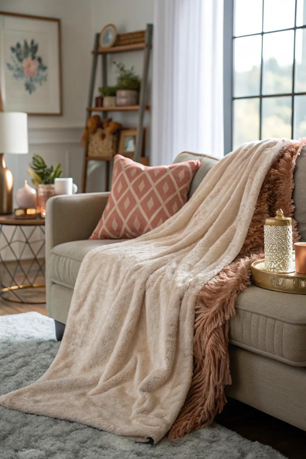 A cozy throw adds warmth and texture to the living room.