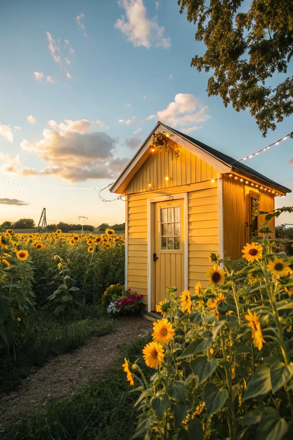 Warm yellow sheds bring a sunny and cheerful atmosphere to your garden.