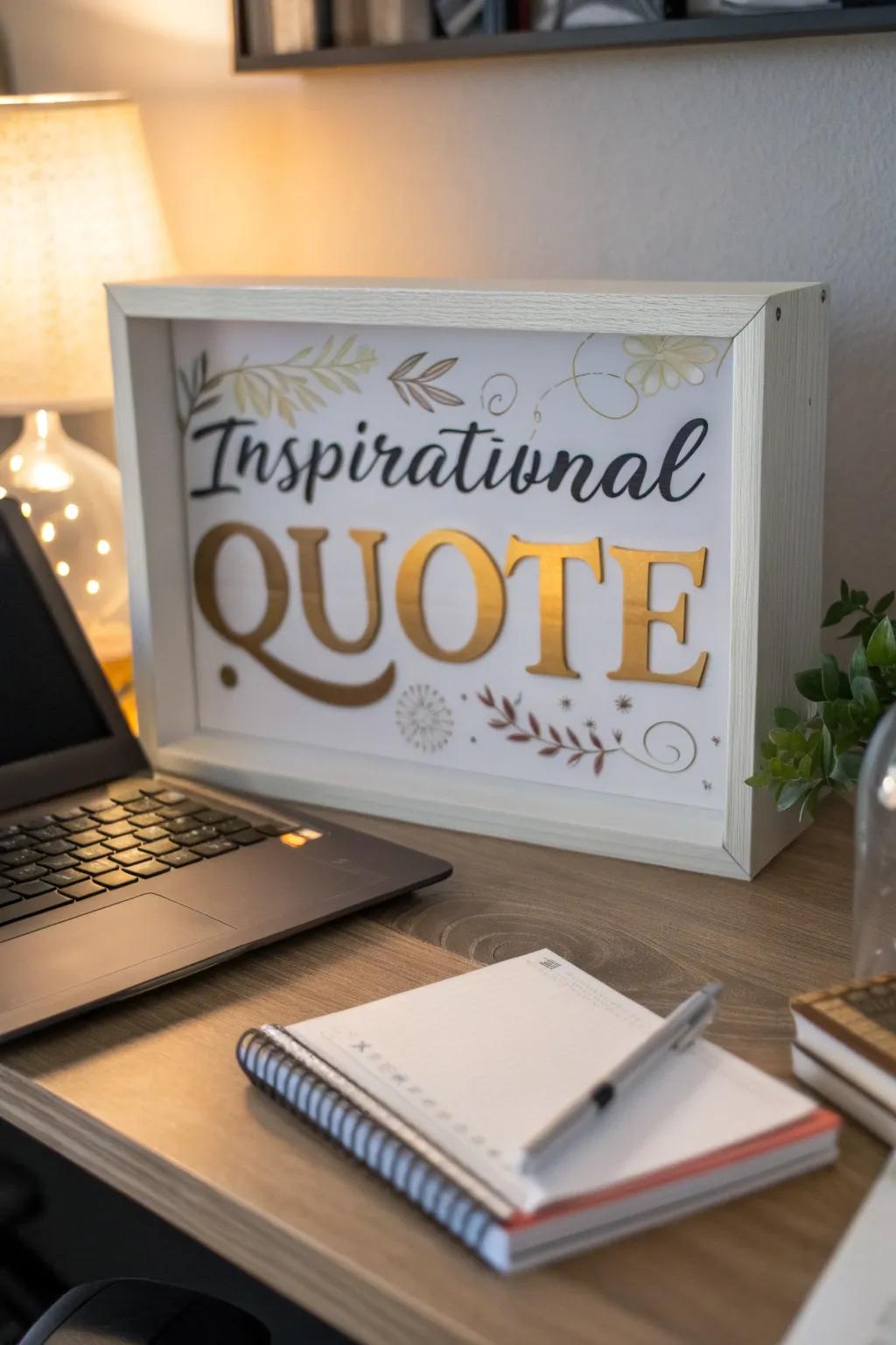 Stay inspired with a motivational quote shadow box.