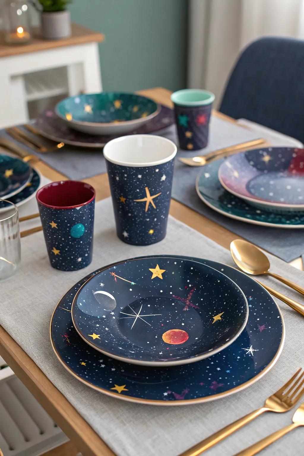 Dine among the stars with space-themed tableware.