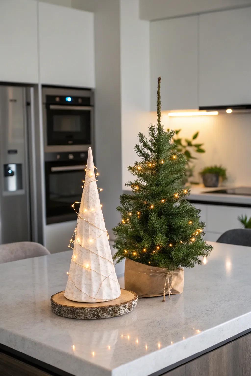 A sleek, minimalist cone-shaped tabletop Christmas tree.