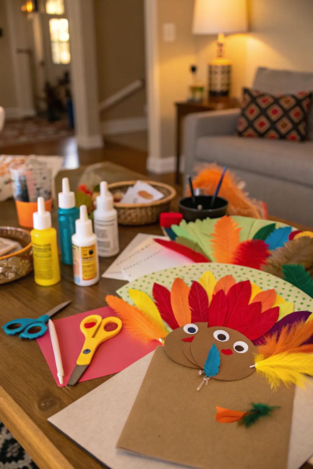 Thanksgiving crafts in progress, ready to adorn the home with festive cheer.