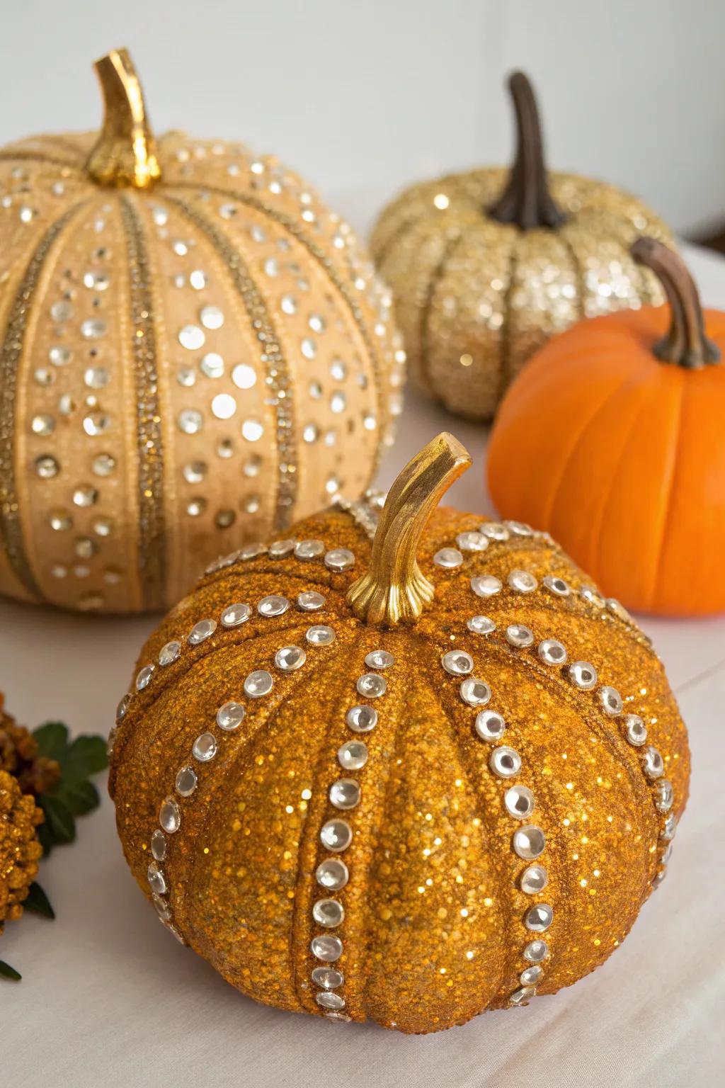 Glamorous sequined pumpkins for a sparkling decor.