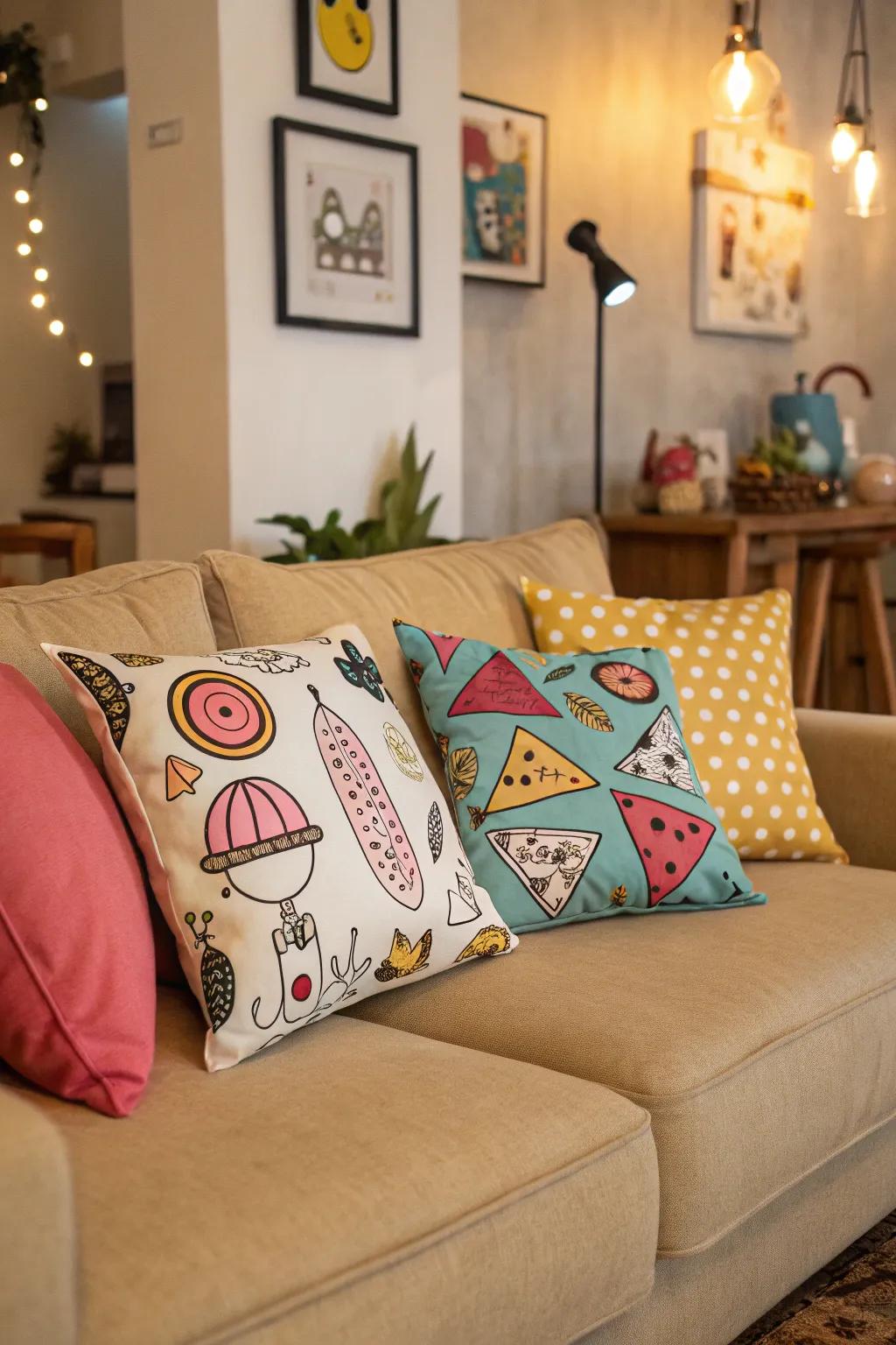 Quirky pillows inject personality and fun into your space.