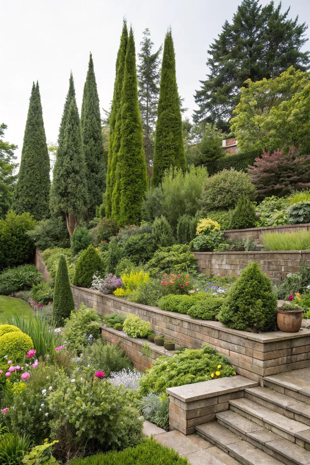 Enhance your garden's depth with multi-level planting using Thuja.