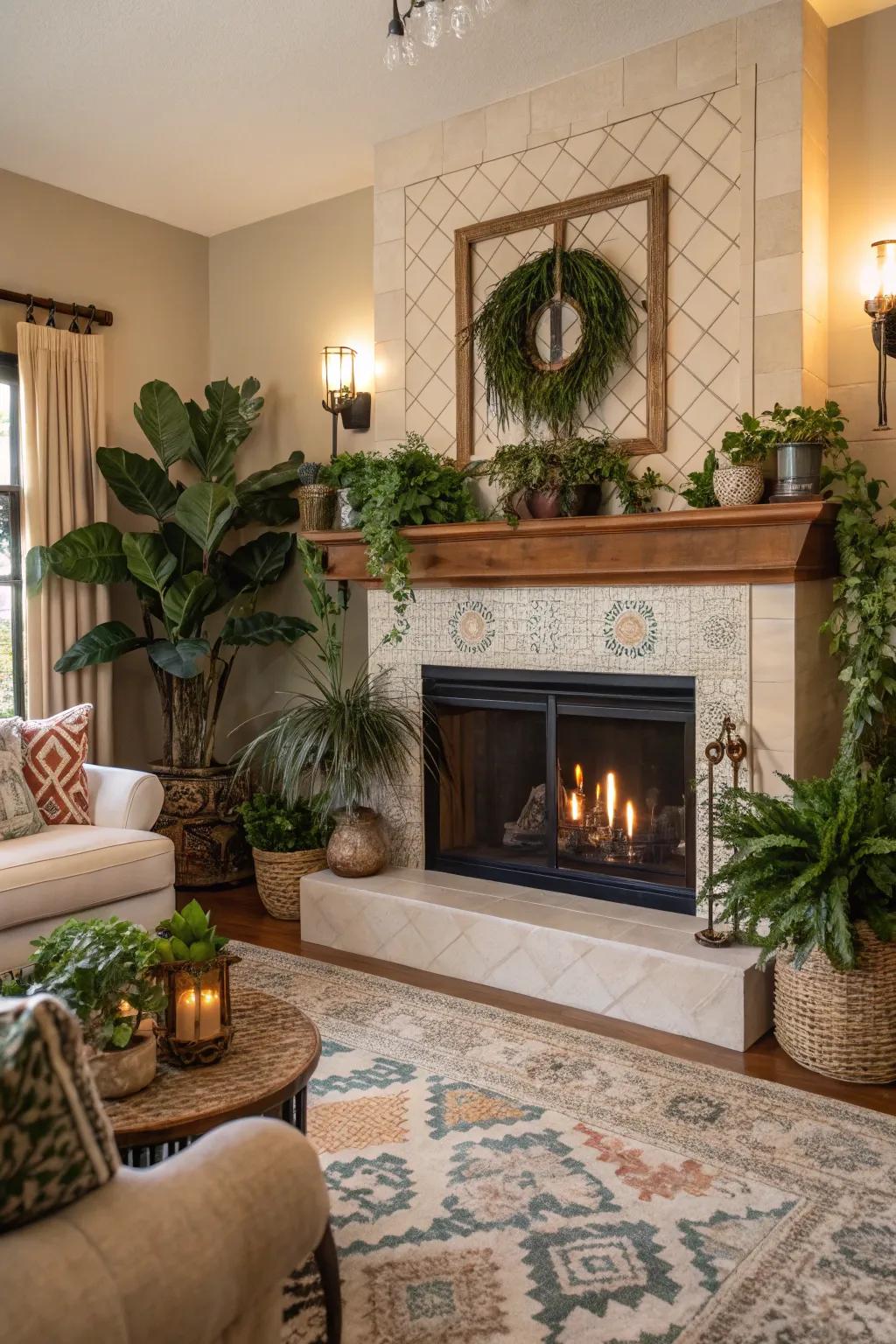 Greenery and decor breathe life into this inviting space.