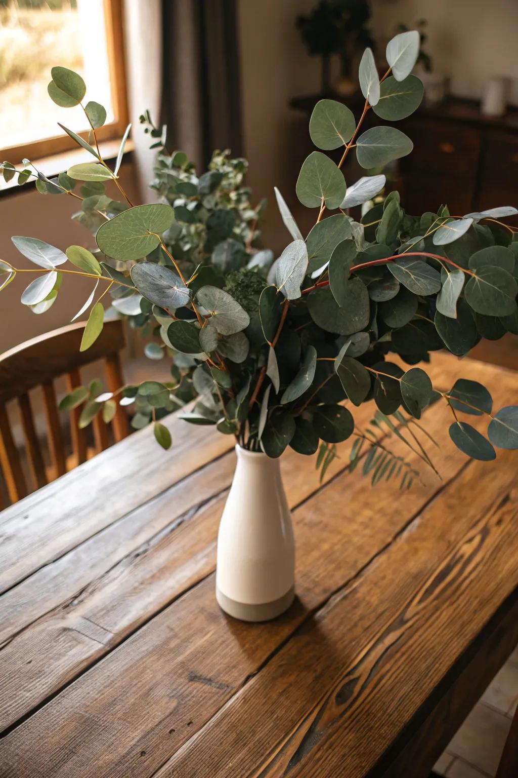 Greenery like eucalyptus adds a fresh touch to your decor.