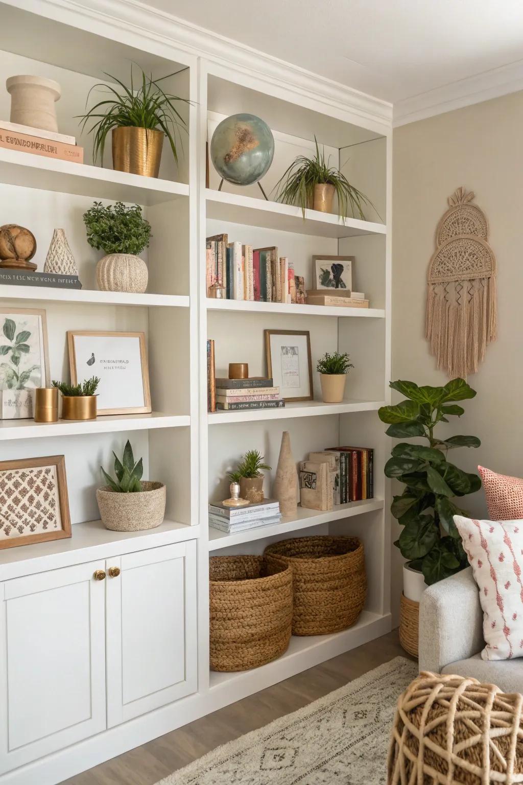 Create harmony with color-coordinated shelves.