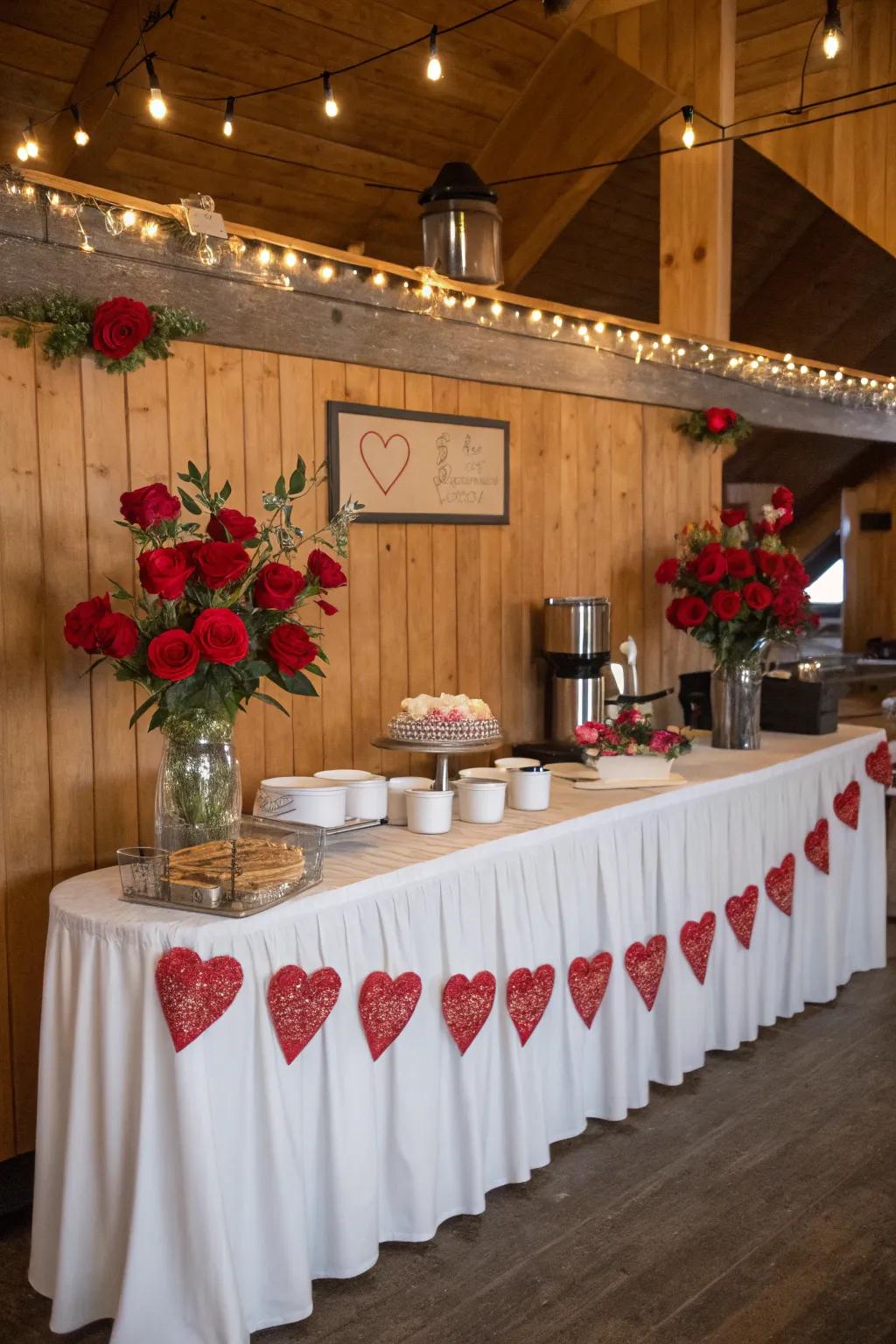 Romantic themed decor at a wedding coffee bar.