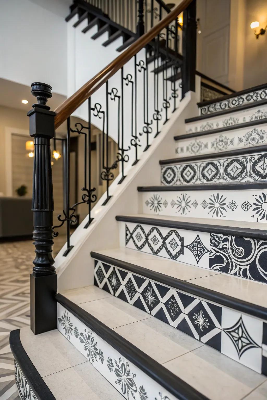 A chic monochrome palette gives this staircase a modern, sophisticated look.