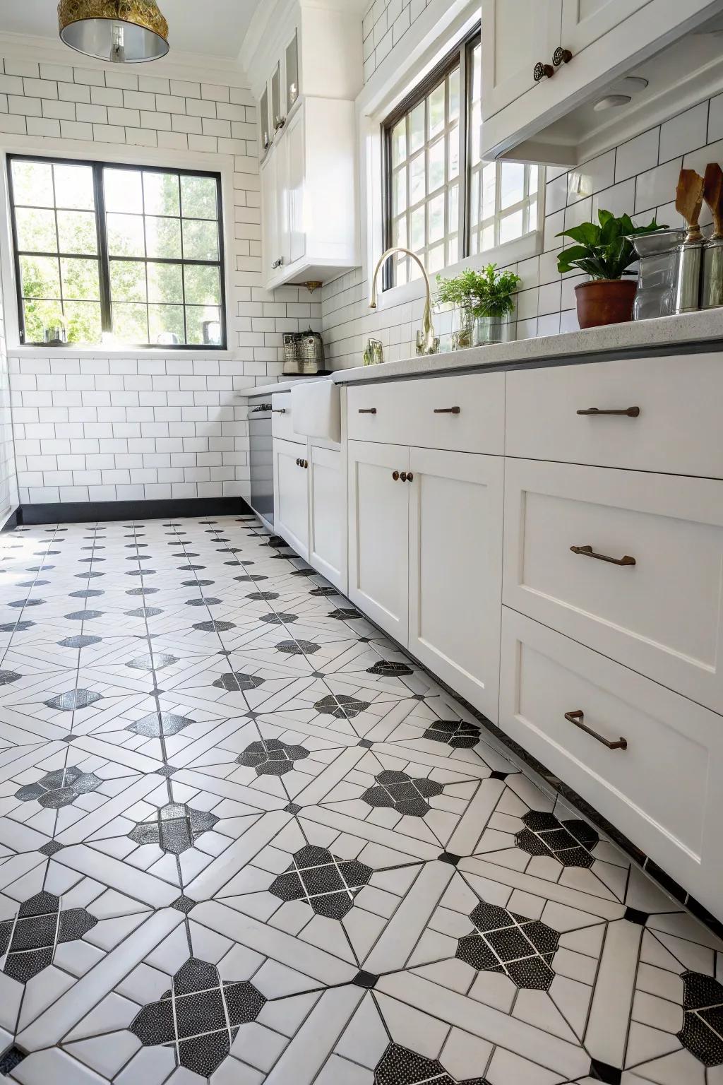 Contrasting grout emphasizing the tile pattern.