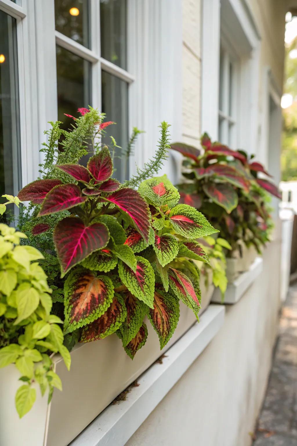 A tropical touch with vibrant coleus plants.