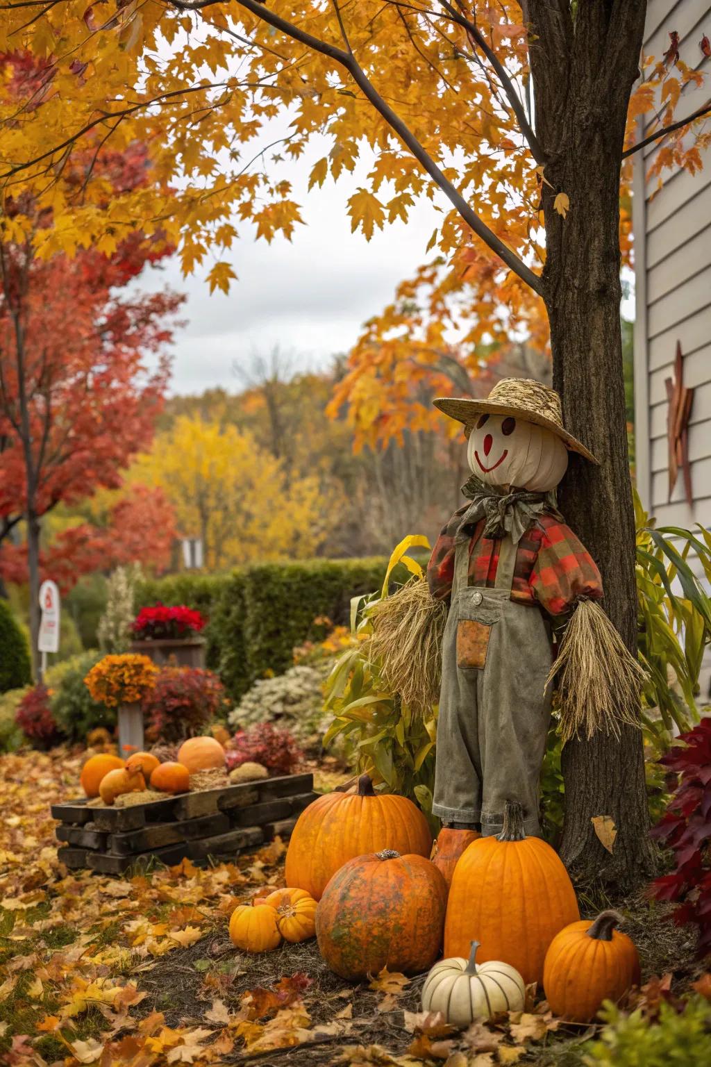 A seasonal spectacle scarecrow celebrating fall.