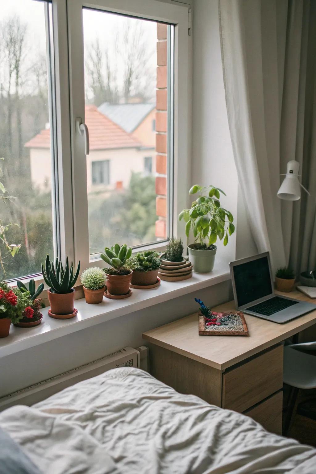 Greenery adds a refreshing and lively element to the space.